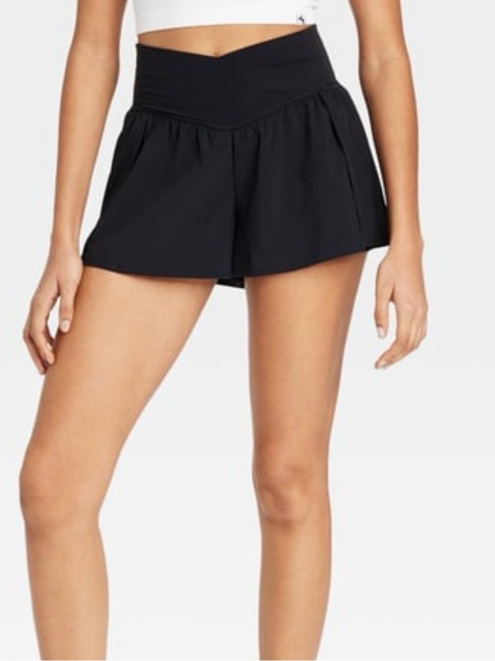 NWT Sz M JoyLab Crossover Waistband High Rise Woven Shorts Black Built-in Shorts